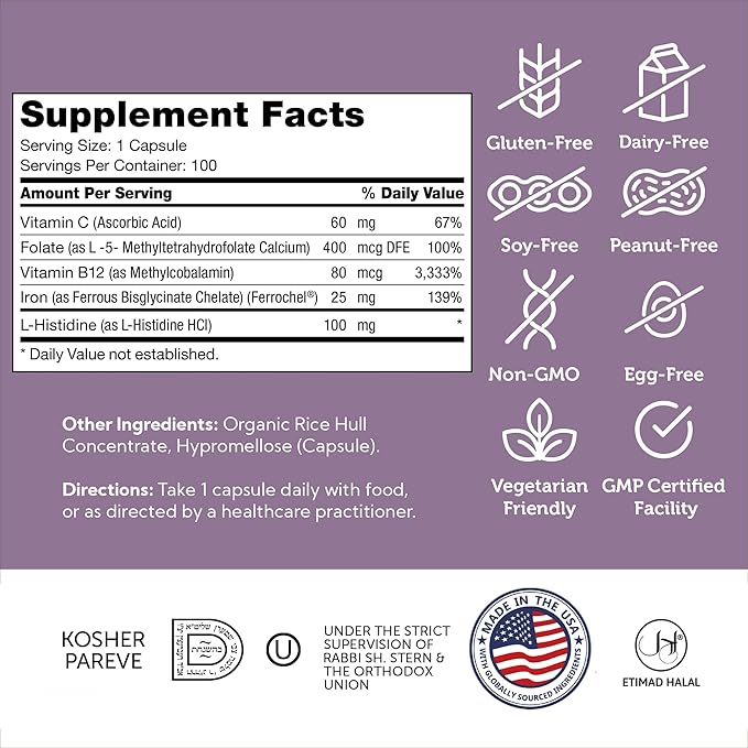 Zahler - Iron Supplement with Vitamin C - Capsule Iron Pills for Women and Men - High Absorption, Easy on Stomach, Kosher Ferrous Iron Supplements with Vitamins C, B12, Folate & More - 100 Count