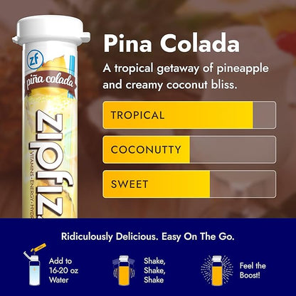 Zipfizz Daily Energy Drink Powder, Pina Colada, 20 Pack | 3-in-1 Sustained Energy, Rapid Hydration, and Essential Vitamins | Sugar-Free | Electrolyte Powder | Contains Vitamin B-12 & Antioxidants