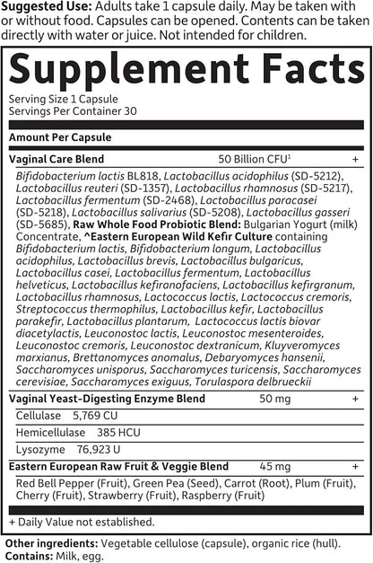 Garden of Life RAW Probiotics Vaginal Care Shelf Stable - 50 Billion CFU Guaranteed Through Expiration, Acidophilus - Once Daily - Certified Gluten Free - No Refrigeration - 30 Vegetarian Capsules