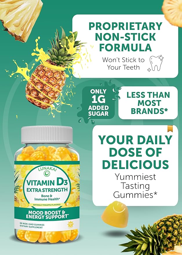 Lunakai Vitamin D3 and Vitamin E Gummies Bundle - Immunity, Bone and Mood Support Gummy - 250 mg 1000 iu Natural VIT E Plus C Supplements