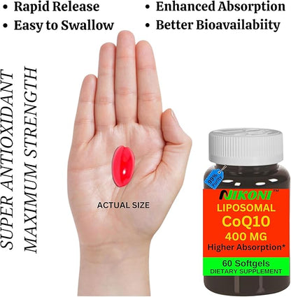 Liposomal CoQ10 400 mg, Higher Absorption, Supports Heart, Brain & Energy (240 Softgels)