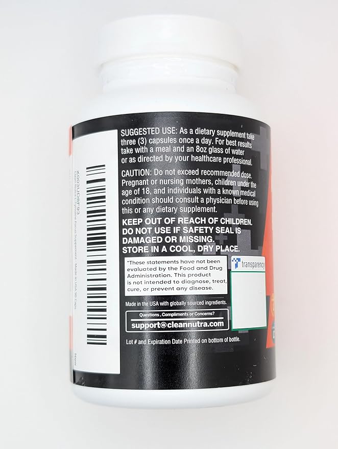 Clean Nutraceuticals L Tyrosine Mucuna Pruriens Bacopa Monnieri Ashwagandha Focus Supplement w/N-Acetyl Cysteine NAC 5-HTP Ginkgo Biloba Alpha GPC Vitamin C D B1 B12