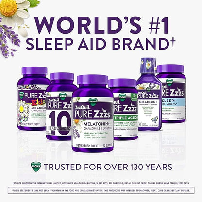 ZzzQuil PURE Zzzs Triple Action, Melatonin Gummies, Melatonin 6mg, 3X Melatonin, Sleep Aid with Ashwagandha, Calm Mood, Antioxidant Action, Sleep Aids for Adults, 60 Sleep Gummies