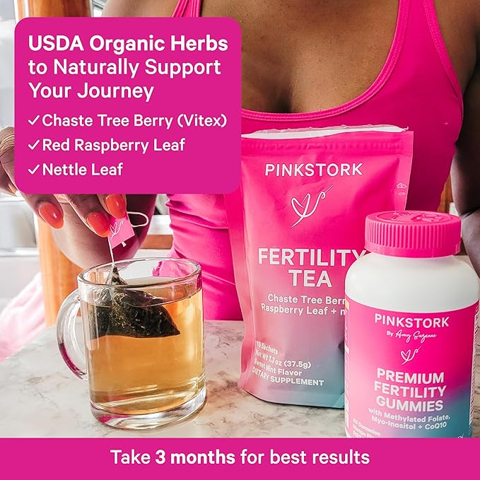 Pink Stork Organic Fertility Tea - Supports Conception for Her & Hormone Balance with Chaste Tree Berry (Vitex), Mint, and Red Raspberry Leaf - Hot or Iced - Caffeine Free - Sweet Mint, 15 Sachets