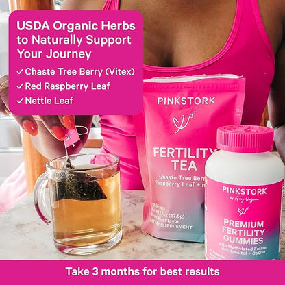 Pink Stork Organic Fertility Tea - Supports Conception for Her & Hormone Balance with Chaste Tree Berry (Vitex), Mint, and Red Raspberry Leaf - Hot or Iced - Caffeine Free - Sweet Mint, 15 Sachets