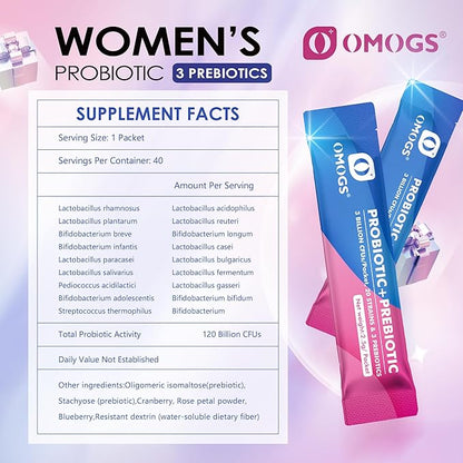 Women's Probiotic,120-Billion-CFUs, 18 Strains, with 3 Prebiotics and Cranberry Extract, Help for Immune Booster, Digestive Health, Gut Health and Vaginal Health