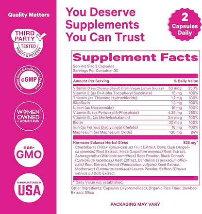 Pink Stork Hormone Balance Multivitamin - Hormone Balance for Women, PMS and Period Relief, Perimenopause, Menopause + Mood Support Supplements, Vitex + Saffron, 60 Capsules
