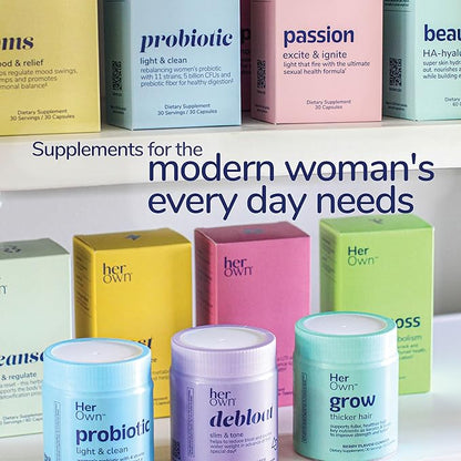 her own PMS, Supports PMS Symptoms, Promotes Positive Mood, Natural Hormone Balance, Helps Relieve Cramping, Hot Flashes Menopause Relief, Gluten and Soy Free, Vegan, 30 Capsules, 30 Servings
