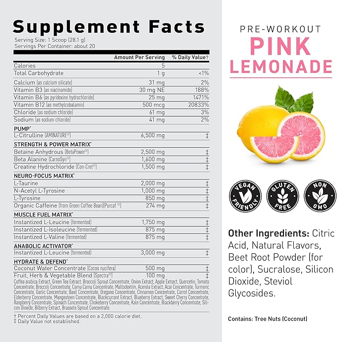 Kaged Original Pre Workout Powder Pink Lemonade Pre-Kaged Formulated with Creatine, Beta Alanine, Pure Caffeine 20 Servings