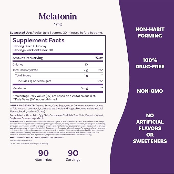 Natrol Melatonin Gummies, Sleep Support, 90 Strawberry-Flavored Adult Melatonin Gummies, 5 mg Sleep Aids for Adults