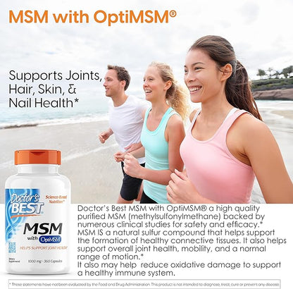 Doctors BEST MSM, Supports Hair, Skin, Nails, & Joints, Non-GMO, Gluten Free, 3000 mg Per Serving, 360 Capsules