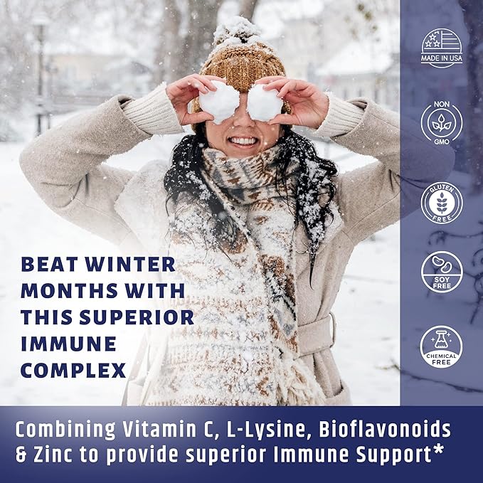 Vitamin C 1000mg Complex with L-Lysine 500mg, Zinc 12mg, Bioflavonoids 300mg. Doctor Formulated Magnesium Stearate Free Supplements for Healthy Immune System Support.(1)