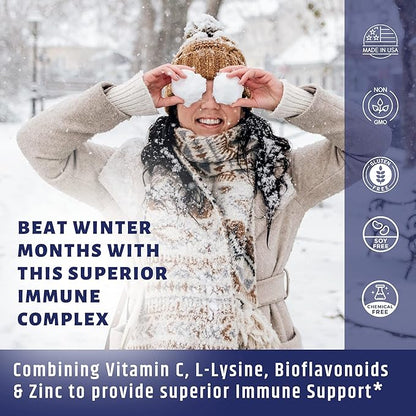 Vitamin C 1000mg Complex with L-Lysine 500mg, Zinc 12mg, Bioflavonoids 300mg. Doctor Formulated Magnesium Stearate Free Supplements for Healthy Immune System Support.(1)