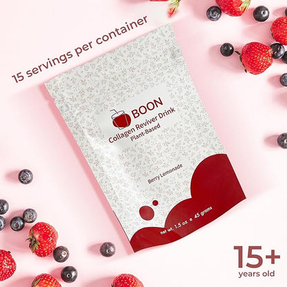 Boon Collagen Reviver Drink – Plant-Based Collagen Booster Supplement for Beautiful & Radiant Skin – Organic, Vegan Collagen Powder – Berry Lemonade Flavor, 15 Servings
