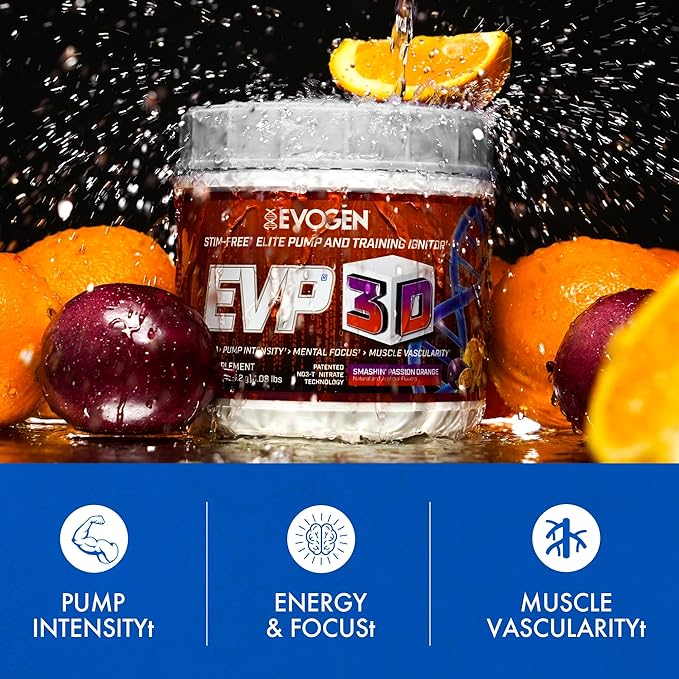 Evogen EVP 3D - Stim Free Pre Workout Powder for Men & Women | Sugar Free Non Stim Preworkout with Beta Alanine and Creatine for Energy & Pump | Orange | 40 Servings