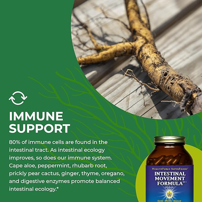 HealthForce SuperFoods Intestinal Movement Formula - Natural Laxative Supports Bowel Regularity - All-Natural Digestion Supplement to Support Constipation - Gluten-Free & Vegan - 360 Caps