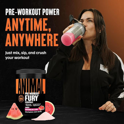 Animal Fury Pre Workout Powder Supplement for Energy and Focus 5g BCAA 350mg Caffeine Nitric Oxide Without Creatine Powerful Stimulant for Bodybuilders, Watermelon