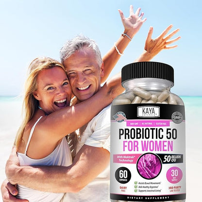Kaya Naturals Probiotic 50 Billion CFU - Probiotics for Women, Probiotics for Men and Adults, Natural - Gut Health & Immune Support Supplement - Provides Digestive Support - 60 Vegetable Capsules