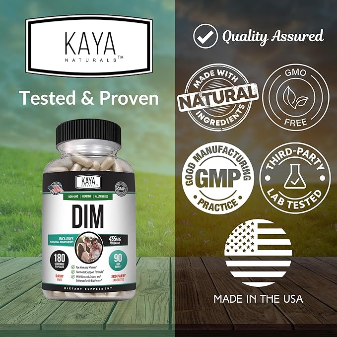 Kaya Naturals DIM Ultra | Supplement for Women and Men | Vegetable Capsules with Broccoli Extract & BioPerine | Herbal Supplement for Hormonal Support, Acne, Menopause, and Prostate – 180 Count