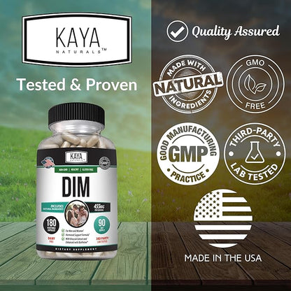 Kaya Naturals DIM Ultra | Supplement for Women and Men | Vegetable Capsules with Broccoli Extract & BioPerine | Herbal Supplement for Hormonal Support, Acne, Menopause, and Prostate – 180 Count