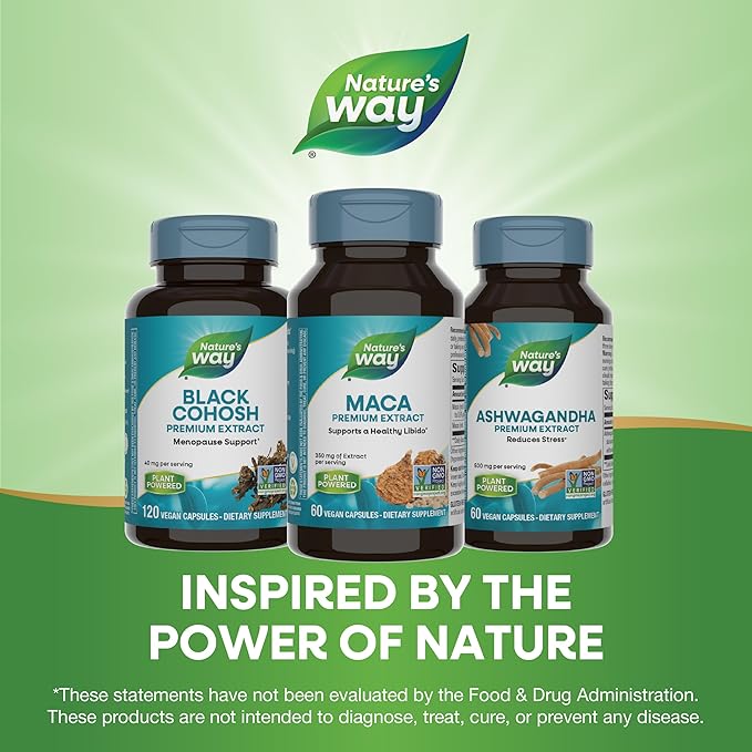 Nature's Way Maca Premium Extract, Supports a Healthy Libido*, Standardized to 0.6% Glucosinolates, Non-GMO Project Verified, 60 Vegan Capsules (Packaging May Vary)