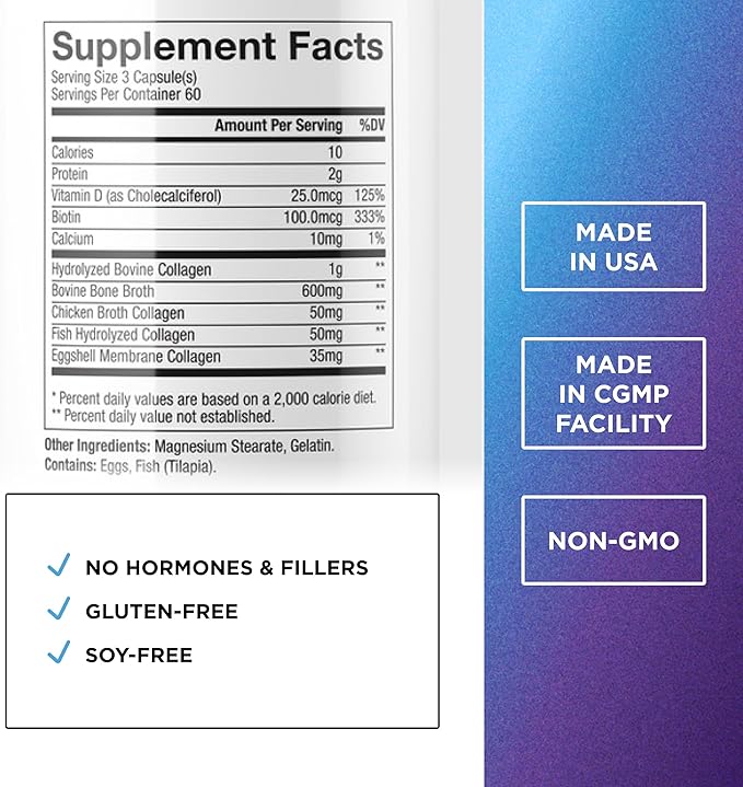 DR. EMIL NUTRITION Multi Collagen Peptides Plus Biotin and Vitamin D - Biotin and Collagen Supplements for Hair Skin and Nails - Biotin Pills for Hair Growth, 60 Servings