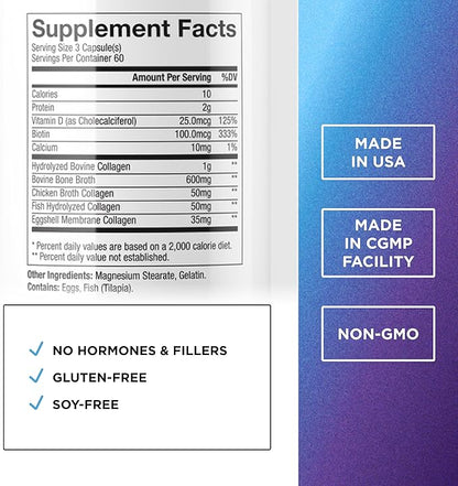 DR. EMIL NUTRITION Multi Collagen Peptides Plus Biotin and Vitamin D - Biotin and Collagen Supplements for Hair Skin and Nails - Biotin Pills for Hair Growth, 60 Servings