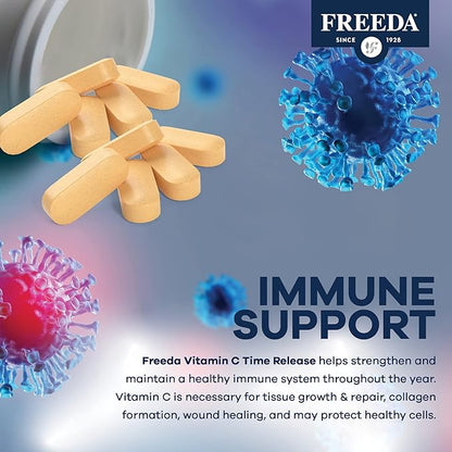 FREEDA Timed Release Vitamin C 1000mg – Slow-Release for All-Day Immune & Antioxidant Support, Gentle on Stomach, Kosher & Vegan, High-Absorption Tablets (100 Tablets)
