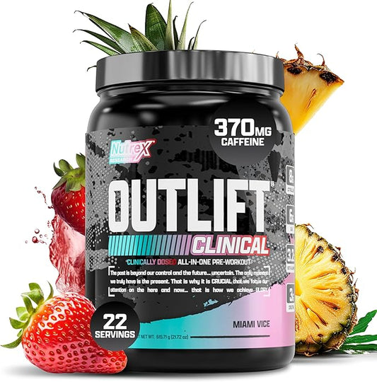 Nutrex Research Outlift Clinical | Clinically Dosed Pre Workout Powder with Creatine, 8G Citrulline, EAA | Energy, Performance, Pump Preworkout | Pineapple and Coconut | (22 Servings, Miami Vice)