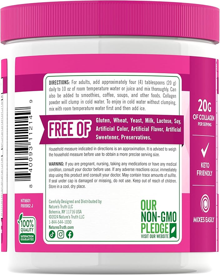 Nature's Truth Collagen Powder | 7 oz | Type I and III | Unflavored | Grass Fed Peptides and Keto Friendly | Non-GMO & Gluten Free Supplement