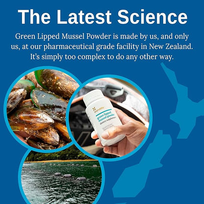 Xtendlife Green Lipped Mussel Powder - 2400mg Extra Strength Joint & Muscle Support Supplement from New Zealand with Omega 3 - 1 Month Supply