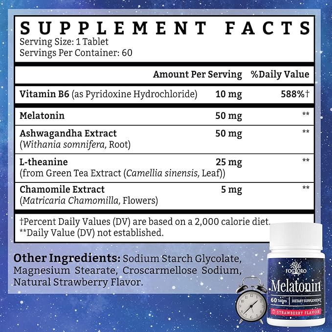 Fogoro Powerful Melatonin -Fall Asleep Faster, Stay Asleep Longer,Easy to Take, 60 Count (Pack of 2)