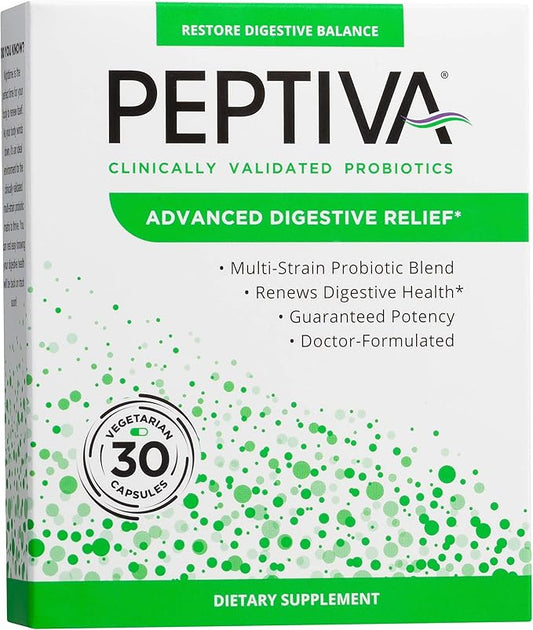 Peptiva Advanced 50 Billion CFU Probiotic - Digestive Relief - Clinically Validated, Premium Probiotic, 30ct