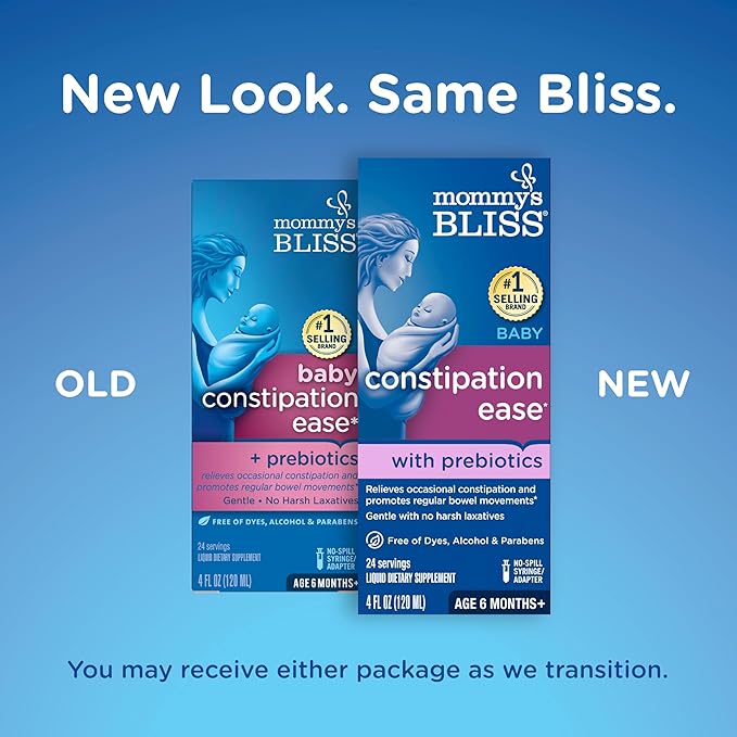 Mommy's Bliss Constipation Ease with Prebiotics, Promotes Bowel Movements, Gentle & Safe, No Harsh Laxatives, Age 6 Months+, 4 Fl Oz (Pack of 2)