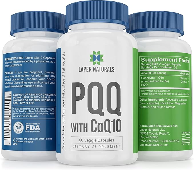 PQQ Supplement with Coenzyme Q10 Supports Mitochondrial Biogenesis, Energy Boost & Cardiovascular Health in Men & Women As We Age - Non-GMO Easy to Swallow Veggie Capsules