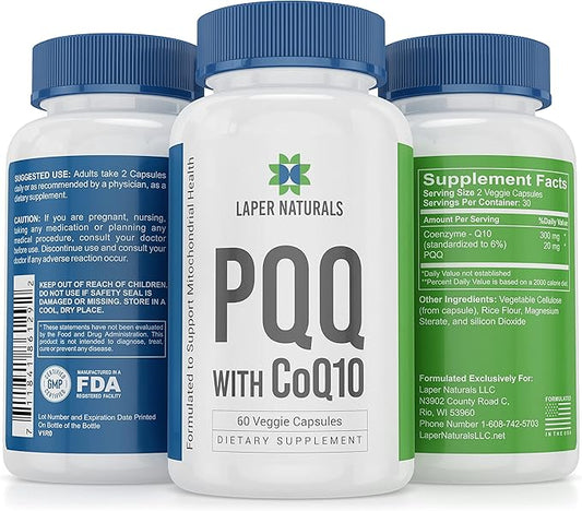 PQQ Supplement with Coenzyme Q10 Supports Mitochondrial Biogenesis, Energy Boost & Cardiovascular Health in Men & Women As We Age - Non-GMO Easy to Swallow Veggie Capsules