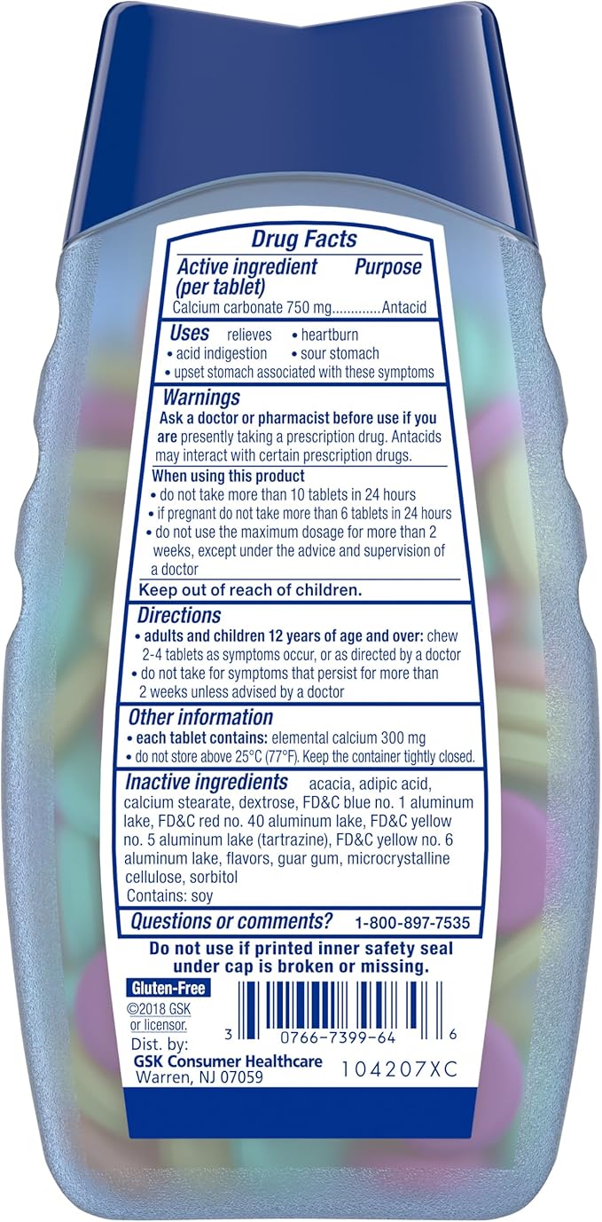 TUMS Smoothies Extra Strength Antacid Chewable Tablets for Heartburn Relief, Assorted Fruit - 140 Count