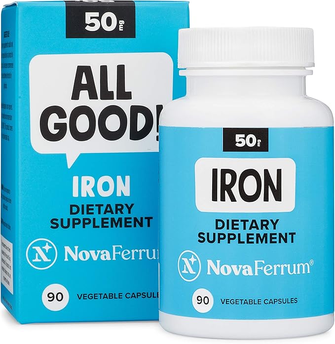 NovaFerrum All Good | Iron Capsule Supplements for Adults | Anemia | 50mg of Iron | 90 Servings | Sugar Free | Vegan | Gluten Free
