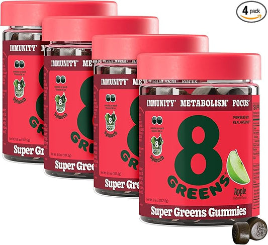 8Greens Supergreens Gummies | Super Greens Powder Superfood Gummy for Metabolism, Immunity & Focus, Digestive Health Enzymes, Organic: Chlorella, Spirulina, Aloe Vera, Apple Flavor, 200 Count