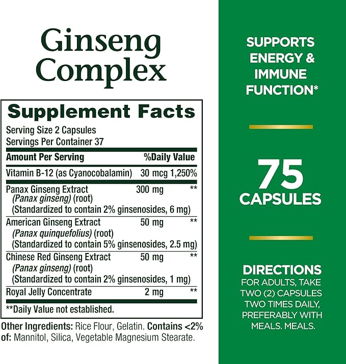 Ginseng by Nature's Bounty, Ginseng Complex Capsules Supports Vitality & Immune Function, 75 Capsules