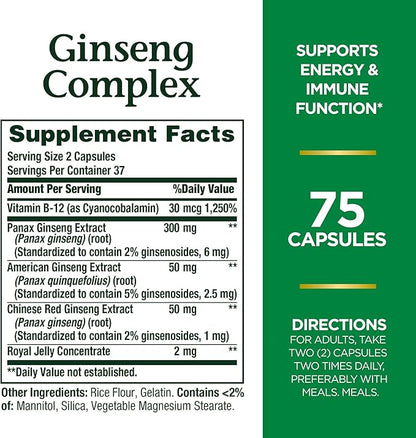Ginseng by Nature's Bounty, Ginseng Complex Capsules Supports Vitality & Immune Function, 75 Capsules