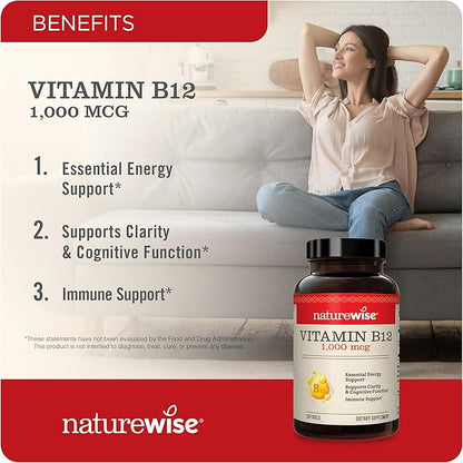 NatureWise Vitamin B12 1,000 mcg 150 Softgels & Vitamin D3 5000iu 360 Mini Softgels for Energy, Mental Clarity, Bone & Muscle Support