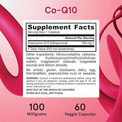 Jarrow Formulas Co-Q10, 100 mg, Antioxidant Support for Mitochondrial Health, Cellular Energy Production and Healthy Cardiovascular Function, 60 Veggie Capsules, 60 Day Supply