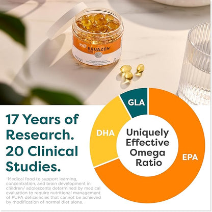 Equazen PRO Fish Oil for Kids - Clinically Tested to Improve Focus, Learning + Behavior in Children, Teens - DHA/EPA Omega-3 + Omega-6 Supplement for Brain Support* (90 Softgels / 30 Servings)