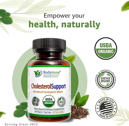 CholesterolSupport, 60-Day Supply, w/Extracts of Red Yeast Rice Dandelion Green Tea Moringa Papaya & More with Oils, USA-Made USDA Organic Superfood, All-Natural Non-GMO Vegan Gluten-Free