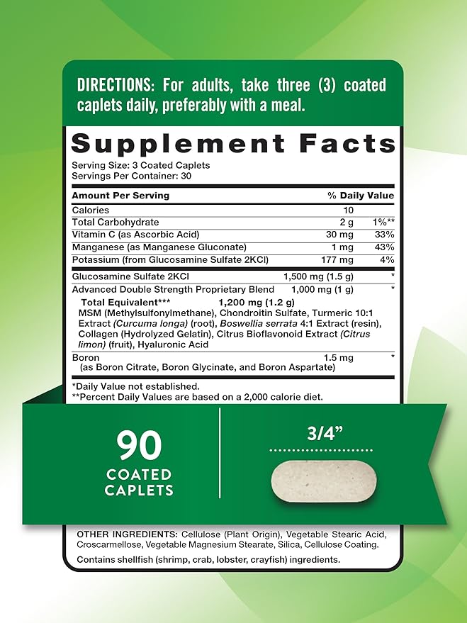 Nature's Truth Glucosamine Chondroitin MSM Complex | 90 Caplets | with Turmeric | Double Strength | Non-GMO & Gluten Free Supplement