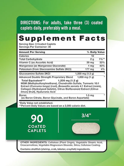 Nature's Truth Glucosamine Chondroitin MSM Complex | 90 Caplets | with Turmeric | Double Strength | Non-GMO & Gluten Free Supplement