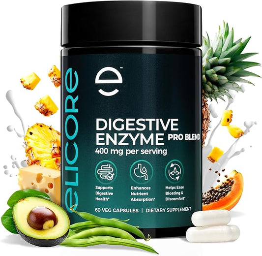 Digestive Enzyme Pro Blend with Bromelain & Papaya Enzyme – Gas and Bloating Relief for Women and Men, Gut & Digestive Health Supplement – Gluten-Free – 60 Veg Capsules