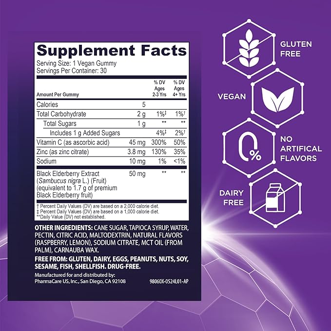 Sambucol Black Elderberry Gummies for Kids - Elderberry Kids Gummies, Kids Elderberry Gummies with Zinc and Vitamin C, Elderberry for Kids - 30 Count