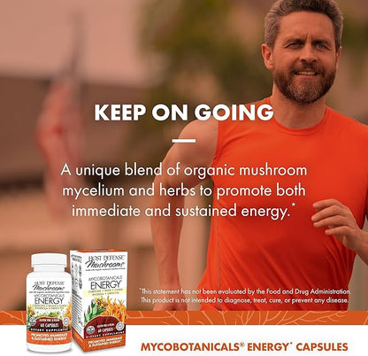 Host Defense MycoBotanicals Energy* Capsules - Energy & Respiratory Support Supplement - Herbal Green Tea Capsules - Respiratory Supplement with Cordyceps, Reishi & Chaga - 60 Capsules (30 Servings)*